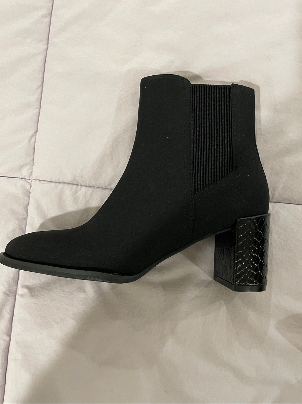 Donald J. Pliner faux suede Black Ankle Booties with Textured Block Heel - Picture 2 of 8